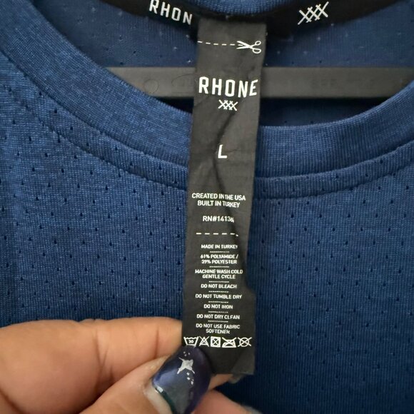 Rhone Heather Blue Performance Perforated Short Sleeve T Shirt Mens Large - Picture 2 of 5